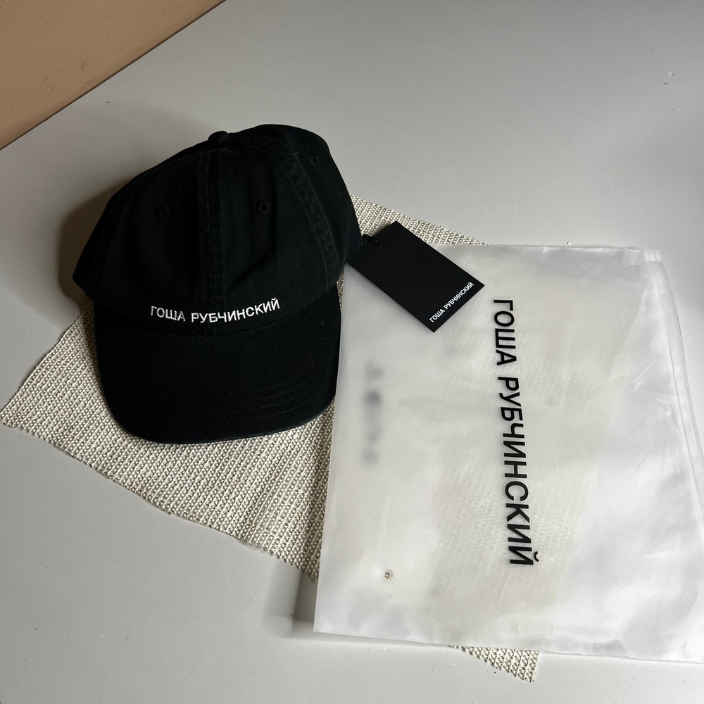 Gosha Rubchinskiy Logo Cap Black Cotton Cyrillic Embroidery Hat CAP_0101_black